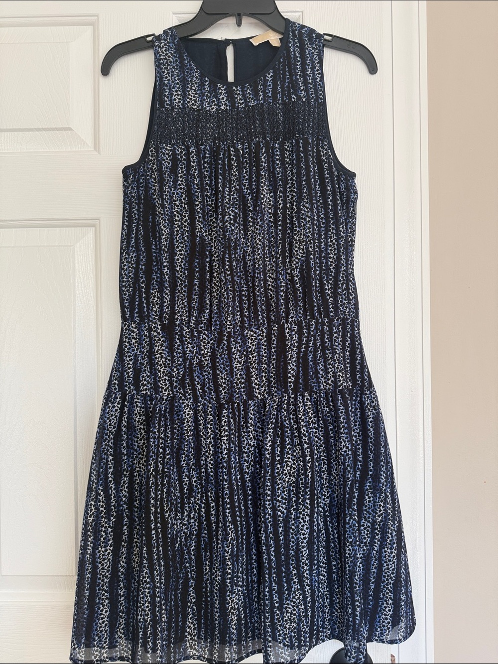 MICHAEL Michael Kors Navy and White Pleated Sleeveless Dress